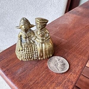 Vintage‎ Mini Brass Tea Bell Miniature Dutch Women Figural Bells 2"